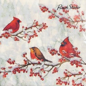 Punch Studio Snowy Red Breasted Robin Luncheon Paper Napkins (14111), 40 ct